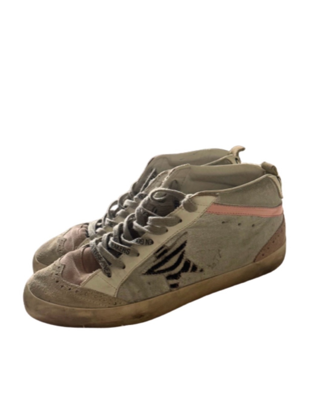Golden Goose Beige Pink Accent Mid-Top Sneakers
